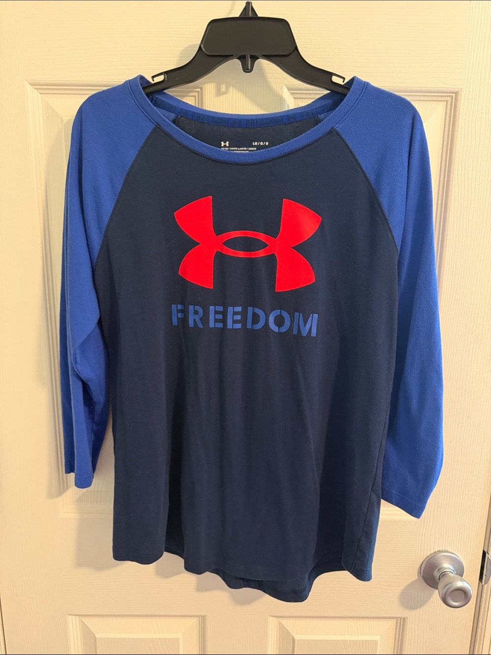 Under Armour Navy & Royal Blue Raglan Top with Red Logo